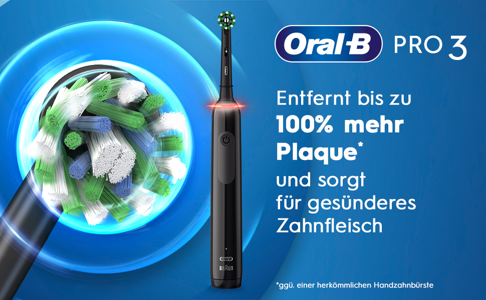 Oral-B Pro 3. Entfernt bis zu 100% mehr Plaque und sorgt fur gesunderes Zahnfleisch. *ggu. einer herkommlichen Handzahnburste