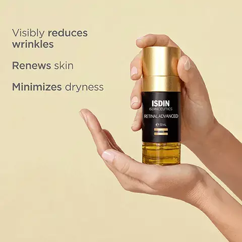 Image 1, visibly reduces wrinkles renews skin and minimizes dryness. Image 2, Dual phase formula oil and aqueous phases. Image 3, After 4 weeks, clinical results showed1: -43% Wrinkles After 3 months, consumers stated': 90% Renewed skin 97% No discomfort 
              97% Firmer skin 97%  Reduction of wrinkles and fine lines 'Data on file. ISDIN Corp. 2023. Morristown, NJ. Image 4, Excellent skin tolerance
              Visible results after 4 weeks of use. Image 5, Press two pumps into your hand and mix well Massage onto clean, dry skin until absorbed Apply sun protection the next morning & reapply during the day Retinal Advanced. Image 6, retinaldehyde rejuvenating ingredient. melatonin boosts antioxidant defenses. soothing complex calms and hydrates