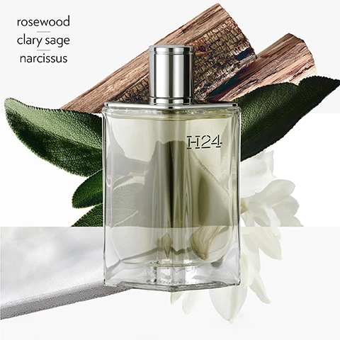 Image 1, rosewood, clary sage, narcissus. image 2, H24 eau de parfum - clary sage, oakmoss, sclarene. H24 eau de toilette - rosewood, clary sage and narcissus.