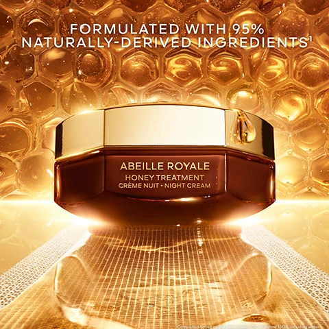Image 1, formulated with 95% naturally derived ingredients. Image 2, dermatological scorage. wrinkles -48%, firmness +57%, smoothness +98%, radiance +63%. Image 3, dynamic blackbee repair advanced technology. image 4, over 90% natural origin ingredients. up to 40% recycled glass. guerlain for bees conservation programme = more than 10 partnerships dedicated to bee preservation