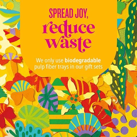 spread joy, reduce waste. we only use biodegradable pulp fiber trays in our gift sets.