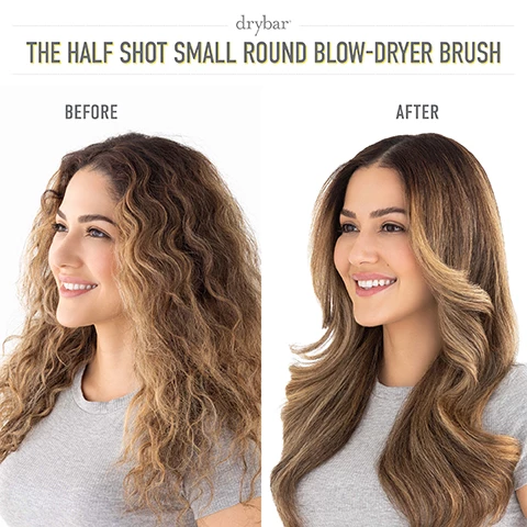 Image 1 and 2, the half shot small round blow dryer brush before and after.
