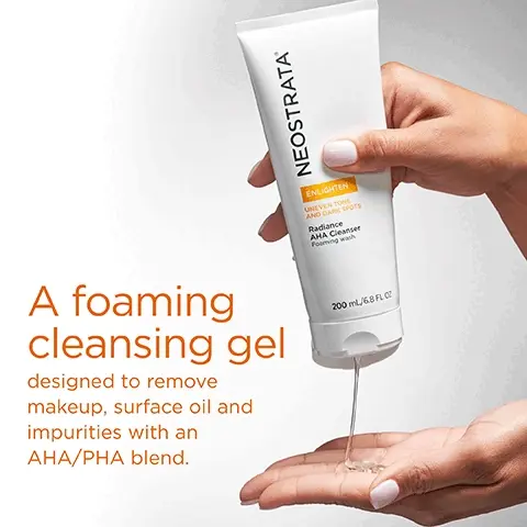 Image 1,A foaming cleansing gel designed to remove makeup, surface oil and impurities with an AHA/PHA blend. Image 2,Glycolic Acid exfoliates to smooth, refine and retexturize skin while helping to fade discolorations. Gluconolactone gently exfoliates and renews skin tone. 