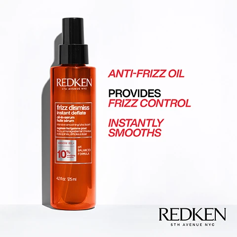 Image 1, anti frizz oil. provides frizz control. instantly smooths. image 2, babassu oil and smoothing complex helps fight frizz. provides humidity protection.
