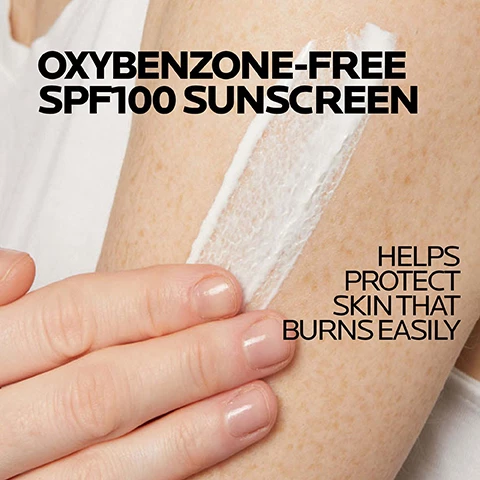 Image 1, oxybenzone free SPF 100 sunscreen. helps protect skin that burns easily. image 2, cell-ox shield technolofy, UVA/UVB protection and antioxidants. broad spf 100 oxybenzone free. lightweight, fast absorbing non whitening cream texture. image 3, water resistant for 80 minutes. broad spectrum spf 60. image 4, key dermatological ingredients. cell-ox shield technology, UVA/UVB protection and antioxidants. photostable UVA/UVB filters and powerful antioxidant protection. broad spectrum spf 60. octinoxate free, avobenzone 3%, homosalate 10%, octisalate 5%, octocrylene 7%. la roche posay thermal spring water - soothing antioxidant. a unique water rich in selenium, a natural antioxidant. image 5, board certified dermatologist dr rina allawh said - damage from UVA/UVB exposure is cumulative throughout ones lifetime and may increase skin cancer risk. i recommend broad spectrum spf 100 sunscreens to help provide incremental protection vs a low spf number for those with skin prone to burning. image 6, dermatologist tested, allergy tested, oil free and non comedogenic, fragrance free