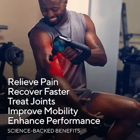 Image 1, relieve pain recover faster treat joints improve mobility enhance performance science backed benefits. Image 2, relieve pain and enhance athletic performance with our strongest deepest percussive massage therapy at 16mm. Image 3, relieve joint pain and treat sensitive areas with vibration therapy. Image 4, effectively boost healing by combining treatments with built in LED light therapy. Image 4, loosen up stiff muscles and accelerate recovery with heat and massage therapy. Image 5, calm the body and mind with guided breakwork featuring haptic vibration cues. Image 6, comfortably reach anywhere on your body with a patented ergonomic grip. Image 7, THERAGUN PRO Plus Dampener For tender or sensitive areas Wedge For shoulder blades, IT bands, scraping and flushing Micro-point Increase circulation and stimulate recovery Standard Ball For all-over body massage Thumb For the lower back and trigger point therapy Heat Loosen up stiff muscles and accelerate recovery Vibration Relieve joint pain and treat sensitive areas Target Different Types of Muscle Pain with 7 scientifically-designed treatments. Image 8, get maximum benefits based on your unique needs via guided routines in the therabody app. The Ultimate Multi-Therapy Device to Improve Performance Percussive therapy, near infrared LED light therapy, vibration therapy, heat therapy, cold therapy (sold separately) and breathwork. Image 9, whats included
