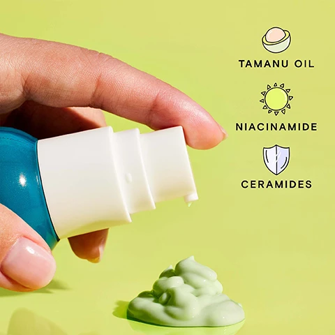 Image 1, tamanu oil, niacinamide, ceramides. image 2, creamy and nourishing. image 3, how to use. step 1 = cleanser daily. step 2 = exfoliator 2-3 times a week. step 3 = serum daily serum or weekly treatment. step 4 = moisturiser daily. image 4, recyclability. PP 5 cap = medium recyclability. mixed material 7 pump = low recyclability. PET 1 bottle = high recyclability. PET 1 shrink wrap label = not recyclable. silicone insert = not recyclable. recycled content = 100% PCR bottle.