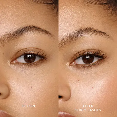 Image 1-3 before and after curly lashes. Image 4, curly, fine and straight lashes. Image 5, CURVED BRUSH INSTANTLY LIFTS AND CURLS LASHES SHORT BRISTLES ENVELOP LASHES IN PIGMENT LONG BRISTLES CREATE A FANNED-OUT FINISH. Image 6, 100% of users see improved lash length, thickness and volume in just 14 days* 100% of users say it immediately lifts and curls lashes, and delivers a rich, intense black* Lasts up to 12 Hours* *Based on consumer use study of 30 people, between the ages of 20-65 years, immediately. 8 hours, 12 hours and 14 days after application. Before After. Image 7, THE INGREDIENTS SQUALANE-INFUSED PIGMENT For glossy, deep-black color PEPTIDES Strengthen and lengthen
              ARGAN OIL & GOJI BERRY OIL EXTRACTS Help prevent lash damage. Image 8, THE BENEFITS LENGTHENING & LIFTING With a clean, defined finish SERUM-ENHANCED Conditioning formula strengthens lashes SUSTAINABLE PACKAGING 50% post consumer recycled plastic tube and cap