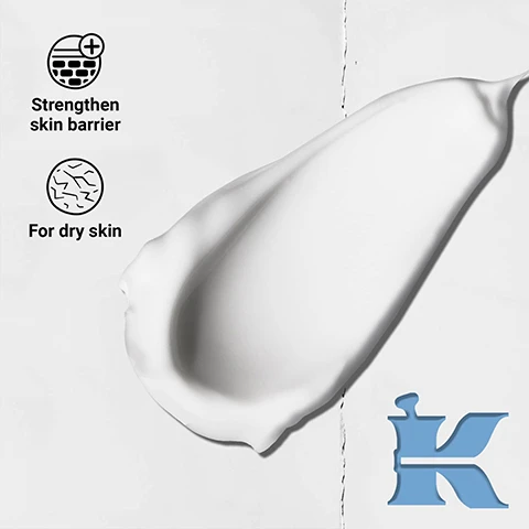 Image 1 - A streak of white cream is displayed on a light background, accompanied by a brick wall icon with the text Strengthen skin barrier, a cracked skin icon with the text For dry skin, and a blue stylized letter K logo. Image 2 - A white jar of Kiehls Ultra Facial Cream is shown on a blue background with text that reads 1 HOUR Helps Repair Skin Barrier*, Up To 72 HOUR Hydration**, SINCE 1851 KIEHLS ULTRA FACIAL CREAM, 24-Hour, Daily Lightweight Hydrating Formula with 4.5% Squalane and Glacial Glycoprotein, *Results based on instrumental study, 30 subjects, **Results based on instrumental study, 29 subjects. Image 3 - An image with a light blue background features three cut-out shapes on the right showing crumpled clear plastic, a close-up of ice crystals, and clear bubbly liquid, with the text Our Formula With: Glacial Glycoprotein Squalane written on the left. Image 4 - Four white Kiehls skincare products, an Ultra Facial Cleanser tube, an Ultra Facial Toner bottle, an Ultra Facial Cream jar, and an Ultra Facial Barrier Balm stick, are displayed on a blue background with black banners indicating a four-step routine: Step 1 Cleanse, Kiehls Since 1851 Ultra Facial Cleanser Gentle Liquid Formula that Cleanses without Over-drying or Stripping Skin for all skin types 5.0 fl. oz. - 150 ml; Step 2 Tone, Kiehls Since 1851 Ultra Facial Toner Gentle toner to prepare, hydrate, and comfort skin for all skin types 8.4 fl. oz. - 250 ml; Step 3 Moisturise, Kiehls Since 1851 Ultra Facial Cream 24-Hour Daily Lightweight Hydrating Formula with 4.5% Squalane and Glacial Glycoprotein; Step 4 Hydrate On-The-Go, Kiehls Ultra Facial Barrier Balm Net Wt. 0.6 oz. - 17g. Image 5 - Four open containers of Kiehls Ultra Facial Cream are displayed in increasing size from left to right: a small jar, a medium jar, a large jar, and a refill pouch, with visible text TRAVEL SIZE, STANDARD SIZE, VALUE SIZE, REFILL POUCH, and KIEHLS ULTRA FACIAL CREAM on each container. Image 6 - A white refill pouch dispenses cream into a Kiehls Ultra Facial Cream jar, with text on a black background stating NOW REFILLABLE REUSE, REFILL.