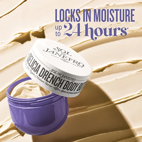 Image 1, locks in moisture up to 24 hours. image 2, deeply moisturising body butter. image 3, brazilian soothing complex passionflowe seed oil and copaiba resin calm stressed skin. prebiotic hibiscus nourishes skin's natural microbiome. bacuri butter locks in moisture. image 4, prebiotic hibiscus supports the microbiome. brazilian soothing complex calms redness. bacuri butter replenishes skin's barrier. micronized hyaluronic acid delivers deep hydration. image 5, before. 99% said dry skin was revitalised after 1 use. image 6, uplifting scent with notes of vanilla orchid, sugared violet, sheer sandalwood. image 7, new cheirose 59 fragrance scientifically shown to boost your mood. image 8, visibly brightens - lightweight hydration. deeply revitalises - nourishing moisture. visibly tightens - fast-absorbing hydration. replenishes skin's barrier - intense moisture. image 9, animal test free - peta. formulated without mineral oil, formulated without parabens, formulated without phthalates. image 10, get drenched in delicia (delicious) moisture.