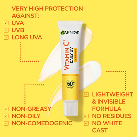 very high protection against UVA, UVB and long UV. non greasy, non oily, non comedogenic. lightweight and invisible formula. no residues, no white cast.