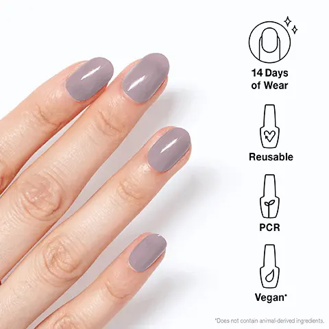 14 Days of Wear. Reusable. PCR. Vegan. Does not contain animal derived ingredients. GET PRESSED UP 1. FIT Find your perfect size. 2. SHAPE Option to do hue with custom tips. 3. PREP Buff, file, and wipe. 4. xPRESS Glue, press, and hold to dry.