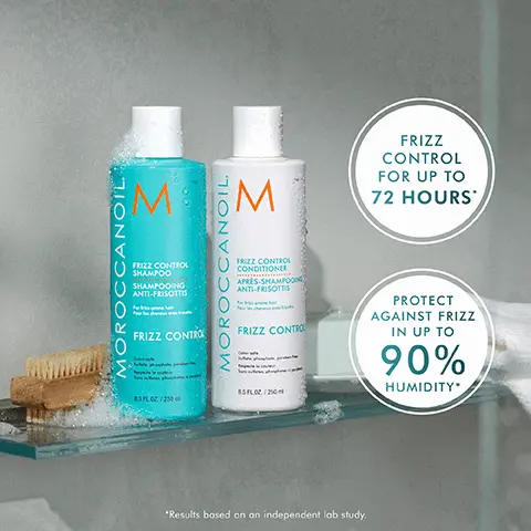 Image 1, MOROCCANOIL. Σ MEM FRIZZ CONTROL SHAMPOO SHAMPOOING ANTI-FRISOTTIS MOROCCANOIL. CONDITIONER APRES-SHAMPOON ANTI-FRISOTTIS FRIZZ CONTROL FRIZZ CONTRO 85FLO2/20 85 FL02/250 *Results based on an independent lab study. FRIZZ CONTROL FOR UP TO 72 HOURS PROTECT AGAINST FRIZZ IN UP TO 90% HUMIDITY Image 2, ARGAN OIL helps to enhance manageability and nourish JACKFRUIT EXTRACT hydrates the hair for increased frizz resistance NORI EXTRACT provides increased manageability and anti-frizz benefits AMARANTH OIL helps protect the hair's keratin structure