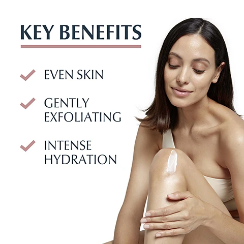 Image 1 - A woman with long dark hair applies cream to her knee while smiling, with text beside her listing key benefits: even skin, gently exfoliating, intense hydration.
              Image 2 - A person holding a tube of Eucerin Anti-Pigment Targeted Areas Body Cream, with text on the image indicating it has a light texture, is non-greasy, and is designed for body use.
              Image 3 - A smooth, white cream or serum is shown with labeled ingredients around it, including Hyaluronic Acid, Thiamidol, Lactic Acid, and Dexpanthenol, with a hexagon symbol labeled Patented Thiamidol.
              Image 4 - An image featuring a light pink background with bubbles and text that states CLINICALLY PROVEN RESULTS 98% CONFIRM: FADES DARK AREAS, along with a note about clinical study agreement score, self-assessment, 40 subjects, and 12 weeks of use.
              Image 5 - Image shows three Eucerin skincare products: a dual serum, a day cream with SPF 30, and a night cream, all labeled with Eucerin, ANTI-PIGMENT, and their respective names, along with the text DISCOVER MORE above.