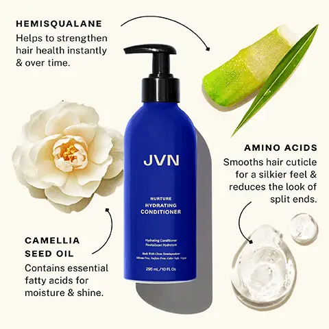 HEMISQUALANE Helps to strengthen hair health instantly & over time, AMINO ACIDS Smooths hair cuticle for a silkier feel & reduces the look of split ends, CAMELLIA SEED OIL Contains essential fatty acids for moisture & shine. NURTURE HYDRATING SHAMPOO & CONDITIONER 72HR of instant hydration, 3X easier to comb after one use, 97% saw less frizz, 100% felt their hair was hydrated when used as a system in a controlled hair swatch study, after one use, based on a 21-day consumer study of 35 subjects used daily. WHY YOUR HAIR WILL LOVE THE NURTURE COLLECTION Instant Hydration, Ultimate Frizz Control, Effortless to Comb. NURTURE HYDRATING SHAMPOO & CONDITIONER NEW & IMPROVED FRESH NEW SCENT THEN EVEN MORE HYDRATION. NURTURE HYDRATING COLLECTION Intensely hydrate for your softest, smoothest strands.