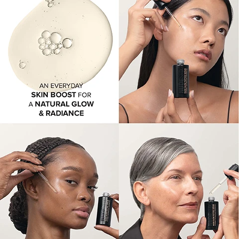 Image 1, an everyday skin boost for a natural glow and radiance. image 2, 3 in 1 - brightening, hydrating and smoothing. treatment priming serum for skincare and makeup. image 3, before and after - brighter tone, even tone, smoother texture, less red and brown spots. 79% subjects showed improvement in the appearance of skin tone after 6 weeks of use. image 4, before nude glow peptide serum and results after immediate use. get glowing - real people, real results. image 5, 5% polypeptides brightens, evens skin tone and anti-ageing. 5% vitamin c - brightens and evens skin tone. hyaluronic acid - brightens, evens skin tone and boosts skin hydration. 3% niacinamide - brightens and evens skin tone. 0.5% ferulic acid - brightens and evens skin tone. daisy flower extract - brightens and evens skin tone. image 6, 100% of subjects showed improvement in appearance of skin brightness and radiance in just 4 weeks. clinically proven results that work. in a clinical study after 4 weeks of product use. image 7, 100% of subjects showed signnificant improvement in appearance of fine lines and wrinkles in just 4 weeks. clinically proven results that work. in a clinical study after 4 weeks of product use