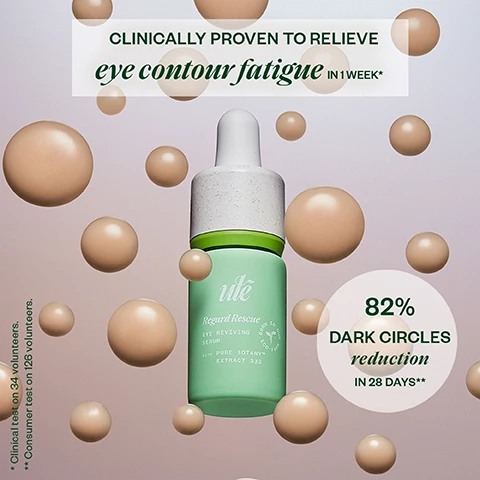 Image 1, clinically proven to relieve eye contour fatigue in 1 week. Clinical test on 34 volunteers. 82% dark circle reduction in 28 days, consumer test on 126 volunteers. image 2, regard rescue eye reviving serum. +115% hydration after 30 minutes and lasts 24 hours. 82% fine  lines are visibly reduced. image 3, a powerful synergy for visible results. signature pure 3OTANY blend - revive skin by acting on the causes of premature skin againg, ex vivo protemic anaylsis. pepties - reduce puffiness. capucine - reduce fine lines appearane. caffeine - helps to brighter dark circles. image 4, day 0 vs day 28. 82% reduction in dark circles after 28 days. apply to eye area morning and night. the routine = reve of pure, joie de youth and regard rescue. consumer test on 34 volunteers.