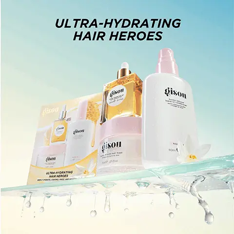 Image 1, ﻿ gisou ULTRA-HYDRATING HAIR HEROES gisou 2010-07 for BEST SELLER gisou honey infused hair oil 20ml e-0.7 fl.oz. gisou honey infused leave-in conditioner gisou honey infused leave-in conditioner après-shampoing sans rinçage au miel gison honey infused hair mask 75mle-25 floz healthy hair 60me-20 floz gisou honey infused hair mask misque capillaire au miel 75mle-2.5 fl.oz. hea 60ml ULTRA-HYDRATING HAIR HEROES DEEPLY HYDRATE, CONTROL FRIZZ, AND ROOST Image 2, ﻿ DRAMATICALLY BOOSTS SHINE AS A FINISHING TOUCH BEFORE WEIGHTLESS HYDRATION AFTER gisou honey infused hair oil 20ml e-0.7 fl.oz Image 3, ﻿ BEFORE 5 MINUTES TO SOFT, HYDRATED HAIR RESTORES ELASTICITY AND SHINE AFTER gisou honey infused hair mask masque capillaire au miel 75ml e-2.5 fl.oz. Image 4, ﻿ SOFTENS & ENHANCES SHINE FOR HEALTHY LOOKING HAIR BEFORE AFTER gisou honey infused leave-in conditioner après-shampooing sans HYDRATES, IMPROVES ELASTICITY AND STRENGTH healthy hair 60ml - 2.0 fl.oz Image 5, ﻿ THE HYDRATING HEALTHY HAIR ROUTINE YOUR POST-WASH RITUAL 1 MASK DEEPLY CONDITION + SOFTEN 2 LEAVE-IN CONDITIONER DETANGLE + FIGHT FRIZZ 3 HAIR OIL BOOST SHINE + HYDRATE gisou honey infused hair oil hulle capillaire au miel 20ml e-0.7 fl.oz. gisou honey infused leave-in conditioner Aprés-s près-shampeaing sans nincage au miel healthy hair 60ml e-2.0 fl.oz Image 6,﻿ MIRSALEHI HONEY Sustainably and ethically sourced from our Bee Garden in the Netherlands Rich in vitamins, minerals, amino acids and antioxidants Deeply nourishes to repair and restore