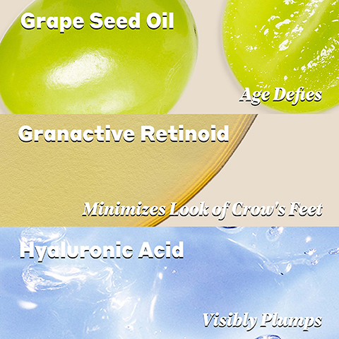 Grape Seed Oil Granactive Retinoid Age Defies Minimizes Look of Crow's Feet Hyaluronic Acid Visibly Plumps