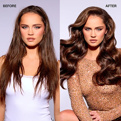 Image 3 - Image shows a side-by-side comparison of a woman labeled Before on the left with long, straight hair wearing a white tank top, and After on the right with voluminous, styled hair wearing a sparkling, sheer long-sleeve dress.
              Image 4 - A turquoise bottle labeled COLOR WOW MONEY MIST is surrounded by water droplets on a vibrant blue surface, featuring icons with the text: Super-silky, Supple texture, Strengthens to the core, Breakthru Amino Acid + Protein + Peptide Complex, Heat + UV Protectant, Elasticity + Bounce, and Detangles + Defrizzes.
              Image 6 - Image of smooth, light brown hair with text stating 69% less breakage* and 81% less frizz* with a note that average results are based on independent testing.
              Image 7 - A turquoise bottle of Color Wow Money Mist, labeled as a luxe, light, leave-in conditioner for glossy, expensive-looking hair, with visible text reading TRAVEL SIZE and 50 ml e 1.6 fl oz.
