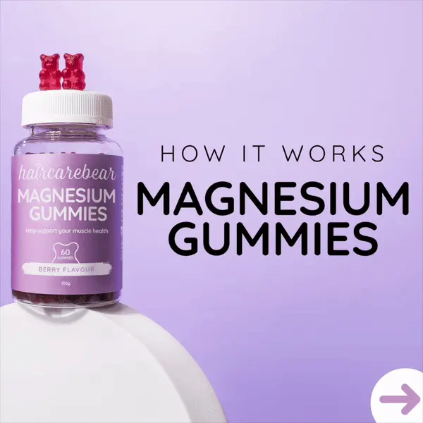 How it works Meganesium Gummies. 150mg magnesium per serve. Gluten Free, Vegan. Ntural Berry Flavour. Support your nuscle and bone health. This bear wants to keep you moving!