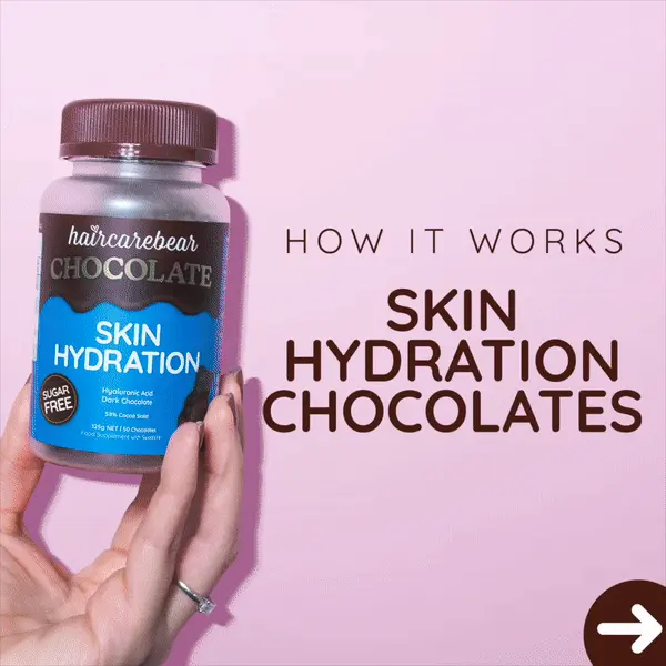 How it works Skin Hydration Chocolates. Moisture boosting chocolates. 50mg hyaluronic acid per serve. enjoy dewy, hydrated skin. Suar Free, Vegetarian, Vanilla Flavour.