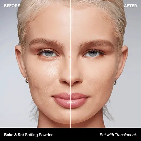 Before. After. Bake & Set Setting Powder. Set with Translucent. ULTIMATE STAYING POWER. ALL-DAY SETTING. Locks in your look for up to 16 hours of wear & minimizes shine for up to 24 hours*. SOFT, NATURAL FINISH, Sweeps on with an imperceptible, silky, lightweight feel, while smoothing pores & fine lines. VERSATILE APPLICATION, Available in mini, regular & jumbo sizes for on-the-go or everyday artistry. *Based on a clinical study of 32 subjects when worn with foundation vs. when wearing foundation alone. MINI MEETS MAJOR. A must-have—now available in three sizes. MINI for on-the-go setting, REGULAR for everyday setting, JUMBO for setting with savings. Find your bake and set shade. Fair skin tones Set Translucent. Brighten & Colour Correct Brightening Pink. Light Skin Tones, Translucent, Brightening Pink, Banana. Medium Skin Tones, Translucent, Brightening Pink, Banana. Tan Skin Tones, Translucent, Banana. Rich Skin Tones, Translucent Rich, Banana Rich. Deep Skin Tones, Translucent Rich, Banana Rich.