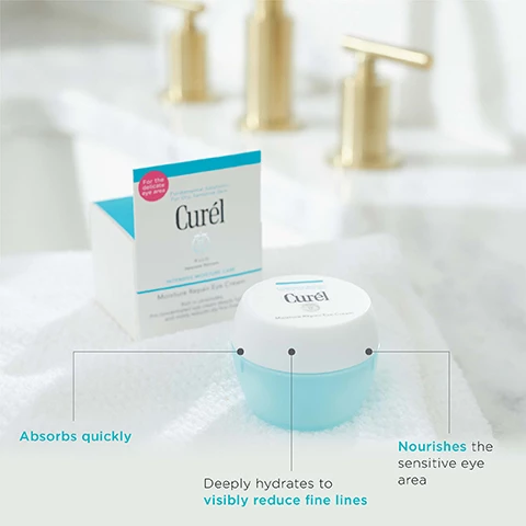 Image 1, absorbs quickly, deeply hydrates to visibly reduce fine lines. nourishes the sensitive eye area. image 2, gently apply a small amount to the eye area and on eye lids using a gentle patting motion. smooth from the inside corner of the eye outwards. image 3, step 1 and 2 = double cleanse, step 3 and 4 = double moisturise, step 5 = nourish. image 4, number 1 in japan for sensitive skin.