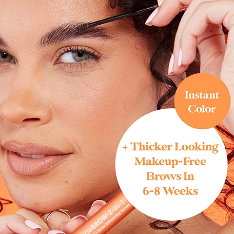 image 1, instant colour and thicker looking makeup free brows in 6-8 weeks. image 2, all in one tinted brow gel and brow enhancing serum. get an instant tint for bolder brows now. tinted and thicker looking natural brows over time. available in 5 shades. based on a 16 weeks consumer study with 32 participants. results will vary. image 3, 93% felt it was the best brow gel ever used. based on 16 week consumer study with 32 subjects. results may vary. image 4, week -, week 6, week 8, week 16. see tinted, thicker looking natural brows in 16 weeks with consistent daily use of grandeBROW 2 in 1.