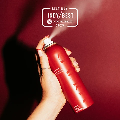 Image 1 - A hand holding a red dry shampoo canister with a spray nozzle against a dark red background, featuring text that says Best Buy Indy/Best Independent 2025 and shows the product name THE RESET DRY SHAMPOO.
              Image 2 - A split image shows the top of a persons head before and after using dry shampoo, with the left side labeled BEFORE and the right side labeled AFTER, both featuring the text THE RESET Dry Shampoo.
              Image 3 - A red cylindrical can of dry shampoo is shown against a dark background, with text on the left side detailing usage instructions including shaking before use and spraying directly into roots, along with top tips for distribution and application.
              Image 4 - A red dry shampoo bottle labeled THE RESET is surrounded by a yellow stalk of flower, a red tomato, and greenery, with text indicating Modified starch absorbs excess oil & sweat and Baobab Oil softens hair & scalp.
              Image 5 - A close-up image of vibrant red tomatoes, rhubarb, honeysuckle flowers, and redcurrants arranged artistically on a light background, with text that reads Smells Like: No One Elsie, A fresh and elevated fragrance inspired by Adam’s grandmother’s English greenhouse, Head Notes: Rhubarb, Tomato Leaf, Heart Notes: Honeysuckle, Redcurrant, Ground Notes: Vetiver, Incense.
              Image 6 - A hand holding a red can of dry shampoo is positioned over a vibrant red background with fresh tomatoes and other plants, and the text at the bottom lists ingredients that the product is made without, including aluminium, lactose, latex, mineral oil, parabens, ammonia, silicone, sulphate, gluten, and talc.
