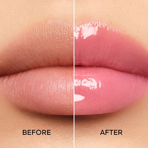 Image 1, 2 and 3, before and after. image 4, 92% natural origin, 24 hour hydration, 24 hour strengthening of the skin barrier. image 5, a soft and delicate applicator coating lips with one swipe. image 6, a multi faceted natural origin formula. balm layer infused with bee caring ingredients - soothing. pigment layer with eosin - tinting. high shine coating layer with light reflecting vegetal oils - glazing. lip surface. image 7, a shiny caring duo