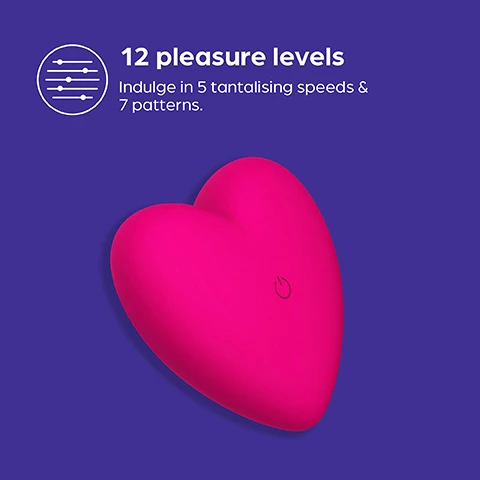 Image 1, 12 pleasure levels. indulge in 5 tantalising speeds and 7 patterns. image 2, pinpoint stimulation. enjoy pin point stimulation from the tip of the heart. image 3, perfect for couples. massage and stimulate your partners erogenous zones. image 4, USB rechargeable. don't let the pleasure stop with easu USB recharging.