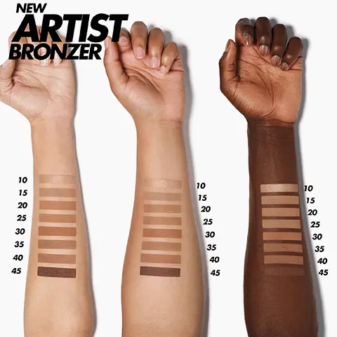 New Artist Bronzer Shades, 10, 15, 20, 25, 30, 35, 40, 45. What brush do you need? Sculpt #158, Bronze #158, Highlight #144, Color #152
