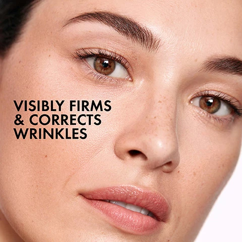 Image 1, visibly firms and corrects wrinkles. image 2, creamy texture, quick absorption and non greasy feeling. image 3, hyaluronic acid plumps wrinkles. vitamin c smooths skin. image 4, fragrance free, allergy tested, paraben free, dermatologist tested.