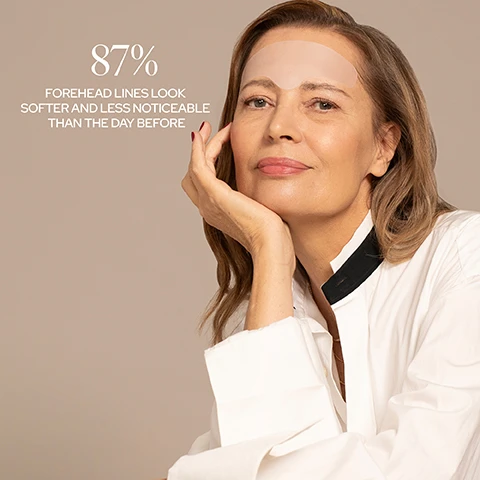 Image 1, 87% forehead lines look softer and less noticeable than the day before. image 2, 84% said they would use sio patches instead of injectables, laser or fillers. image 3, maximum results, minimal effort.
