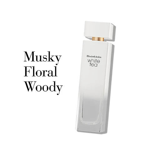 Image 1, musky, floral, woody. image 2, white tea eau de toilette, notes of clary sage, white iris, and trio of musks. image 3, relieves dryness and softens. hydrating formula pampers skin with lasting moisturisation. image 4, wear alone or layer. pro tip - to extend fragrance wear, first apply, pure indulgence body cream followed by EDT.