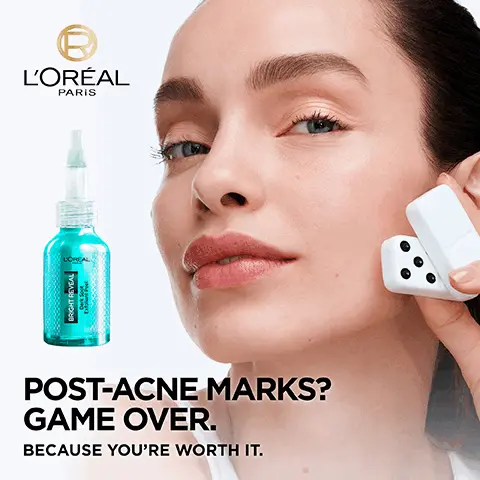 Image 1, L'ORÉAL PARIS LOREAL POST-ACNE MARKS? GAME OVER. BECAUSE YOU'RE WORTH IT. Image 2, CLINICALLY TESTED ON ALL SKIN TONES CREATED BY VALIDATED WITH DERMATOLOGISTS L'OREA PARIS BEFORE AFTER "VISUALIZATION OF AVERAGE APPEARANCE IMPROVEMENT OF POST ACNE MARKS, CLINICAL SCORAGE & WEEKS. Image 3, THE "SNAKE PEEL" EFFECT PEEL & RENEW YOUR SKIN L'ORÉAL PARS BRIGHT REVEAL Dark Spot Exfoliant Peel Image 4, POWERED BY BRIGHT REVEAL Exfoliant Peel Dark Spot L'OREAL 25% [MULTI-SIZED ACIDS] HELPS EXFOLIATE SKIN SURFACE. REDUCES PORES & IMPERFECTIONS [NIACINAMIDE] HELPS REDUCE DARK SPOTS Image 5, PROFESSIONAL PEELS INSPIRED BY L'OREAL BRIGHT REVEAL Dark Spot Exfoliant Peel Image 6, BRIGHT REVEAL HOW TO USE STEP 1 SHAKE WELL STEP 2 APPLY ON CLEAN & DRY FACE STEP 3 LEAVE FOR 15 MINS STEP 4 RINSE WITH LUKEWARM WATER FOLLOW WITH YOUR MOISTURISER PRO-TIP Turn the bottle upside down & squeeze the clear tip to dispense the product into your hand Image 7, COMPLETE YOUR DARK SPOT ROUTINE EXFOLIANT PEEL NIACINAMIDE SERUM "EVERY OTHER NIGHT LOREAL BRIGHT REVEAL Dark Spot Exfoliant Peel L'OREAL BRIGHT REVEAL NIACINAMIDE Dark Scot Serum L'ORÉAL PARIS BRIGHT REVEAL Dark Spot UV Fluid 50+ www UV FLUID SPF50+