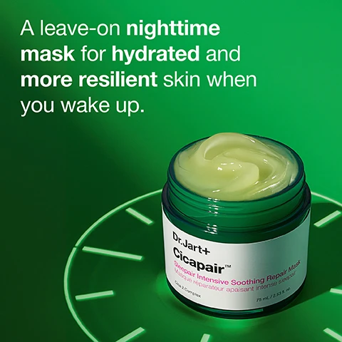 image 1, a leave on night time mask for hydrated and more resilient skin when you wake up. image 2, centella asitica extracts soothes visible redness. r-protector peptide delivers intense soothing. allantoin strengthens skins barrier. image 3, AM and PM routine for healthy sensitive skin. AM = cleanse, prep, hydrate and colour correct + SPF. PM - cleanse, prep, serum and treat.