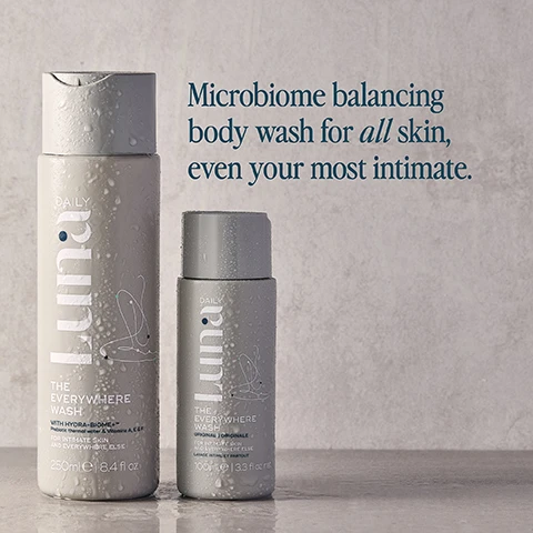 Image 1, microbiome balancing body wash for all skin even your most intimate. image 2, i absolutely love this product, i've always struggled to find a body was that doesn't irritate or dry out my skin and this is a game changer. image 3, blended with fresh notes of tamanu, jasmine and ylang ylang. allergen free, tested on all skin types, including inimate skin. image 4, wash and go. step 1 = ph balanced body wash. step 2 = instant cleansing body. available in handy travel. image 5, how to recycle - separate cap, use excess product then rinse bottle, recycle. made from 30% recycled plastic.