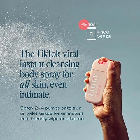 Image 1, the tikok viral instant cleansing body spray for all skin even intimate. spray 2-4 pumps onto skin or toilet tissue for an instant eco-friendly wipe on the go. image 2, your pocket sized shower in a bottle. sweaty days, armpits, travelling, on your period, odour, between thighs, hydrate dry skin, under boobs, everywhere. image 3, hydrating scent blended with gentle notes of fresh cotton. image 4, a great on the go option. i've used the spray to wipe a number of times after bar method classes when i'm in a rush to get back to my job, it helped my armpots to feel dry and fresh, no more feeling of sweatiness. the scents they have are really nice too - subtle to feel refreshed after a workout. image 5, hydrating - dry, dehydrated or hormonally reactive skin. fragrance free - sensitive or allergy prone skin. original - daily care for all skin types. image 6, full size = 300 wipes, mini = 100 wipes.