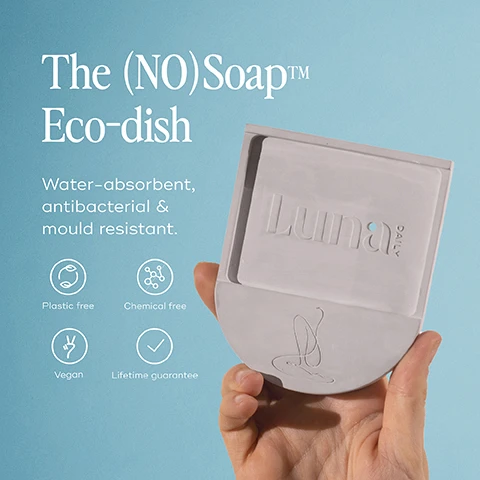 Image 1, the no soap eco-dish water absorbent, anti bacterial and mould resistant. plastic free, chemical free, vegan and lifetime guarantee. image 2, the perfect pair to last 3 times longer. eco-diatomite dish made from fossilised algae with self drying technology is antibacterial and super porous to absorb excess water from your no soap bar helping it lasts 3 times longer.