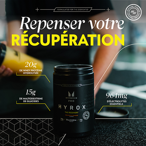 repenser botre recuperation. 20g de whey proteine hydrolysee. 15g de maltodextrine de glucides. 964mg d'electrolytes essentiels.