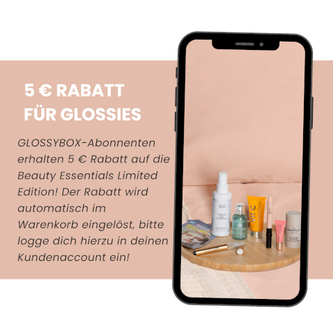 5 € RABATT FÜR GLOSSIES GLOSSYBOX-Abonnenten erhalten 5 € Rabatt auf die Beauty Essentials Limited Edition! Der Rabatt wird automatisch im Warenkorb eingelöst, bitte logge dich hierzu in deinen Kundenaccount ein!
