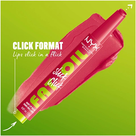 Image 1, click format, lip slick in a flick. image 2, fat oil = slick click: formula = shiny sheer lip balm. applicator = click up application stick that gets your lips on slick. fat care, fat hydration, fat color = yes. ingredients = avocado, raspberry and cloudberry oils. up to 12 hour hydration = yes. fat oil lip drip: formula = glossy lip oil. applicator = fat applicator wand that hugs your lips. fat care, cat hydration, fat colour = yes. ingredients = raspberry, cloudberry and squalane. up to 12 hour hydration = yes. image 3, swatches of main character, clout, no filter needed, going viral, link in my bio, hits different, DM me, thriving, thats major, double tap, in a mood, trending topic on 3 different skin tones