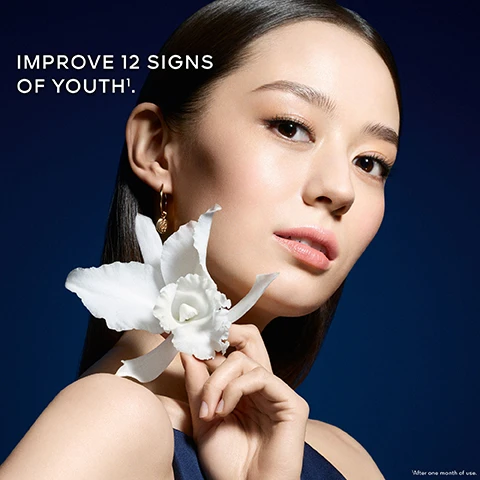 Image 1, improve 12 signs of youth. after one month of use. image 2, orchid totum molecular extract skin regeneration 5 times. in vitro test on ingredients. image 3, 96% natural origin ingredients. calculation based on the international ISO standard 16128 including water, the remaining 4% help to optimise the formula's integrity over time and its sensory qualities. the high regeneration imperial ritual.
