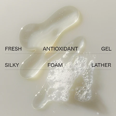 image 1, fresh antioxidant gel, silky foam lather. image 2, elevated self fragrance notes. bright = fresh, dew-drenched greens. earthy = vetiver and black pepper. smoky = cedar and guaiac woods. superfood science. image 3, 1 = superfood and niacinamide body cleanser - purify and soften without stripping. 2 = 10% AHA and yerba mate energy body scrub = smooth texture and brighten dull skin. 3 = hydrate and glow dream body butter - firm and seal in 48 hour moisture.