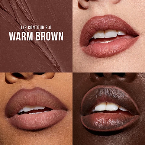 Image 1, lip contour 2.0 = warm brown. image 2, lip contour 2.0 rich brown