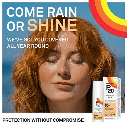Image 1, COME RAIN OR SHINE WE'VE GOT YOU COVERED ALL YEAR ROUND RIEMANN P20 SENSITIVE FACE P20 50+ SENSITIVE FACE 50. 809 PROTECTION WITHOUT COMPROMISE Image 2, FLERGE CERTIF SENSITIVE FACE Dermatologically tested for sensitive skin 24hr Moisturising Effect Contains Vitamin C & E