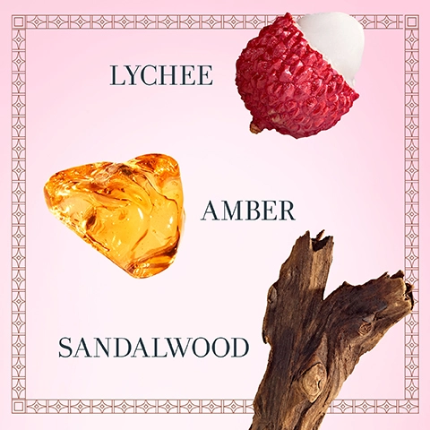 lychee, amber and sandalwood.