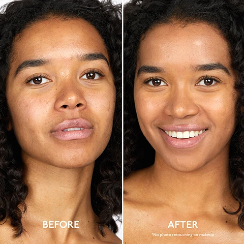 Image 1, before and after. no photo retouching on makeup. image 2, 24 hours hydration and radiance. sheer glow finish. lightweight coverage. instant skin radiance +208%. validated by efficacy test, tested on 23 volunteers. image 3, 100% agree their skin feels hydrated. 100% agree their complexion looks fresh, radiant and even. 100% agree the texture is comfortable and non oily. 100% agree the skin texture is smoothed. in a consumer study on 23 volunteers. image 4, get the perfect glow. just CC foundation = subtle glow for a healthy complexion. CC foundation and CC serum = youthful glowing perfection for fresh hydrated complexion. CC foundation, CC serum and CC liquid blush = ultra dewy skin for a radiant finish.